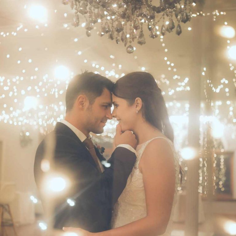 Magical fairy lights and wedding couple