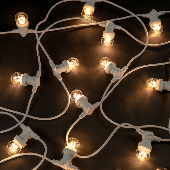 White festoon lights warm glowing