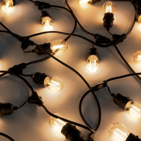 Glowing black festoons hanging